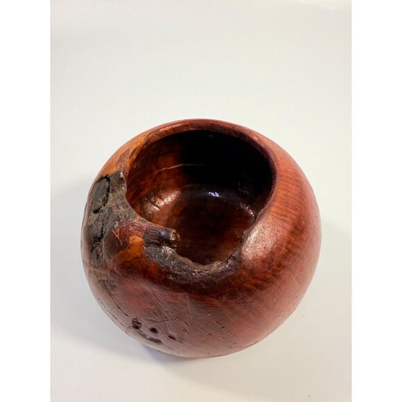 Hand Carved Rustic Wooden Bowl Vessel With Natural Knot Design & Organic Finish - Picture 2 of 16